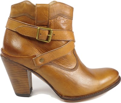 Sendra Boots 11346 Bruin Sarina Dames Enkellaars Ronde Neus Hoge Hak Lederen Zool Vast Sierriem Ritssluiting Echt Leer Maat 38
