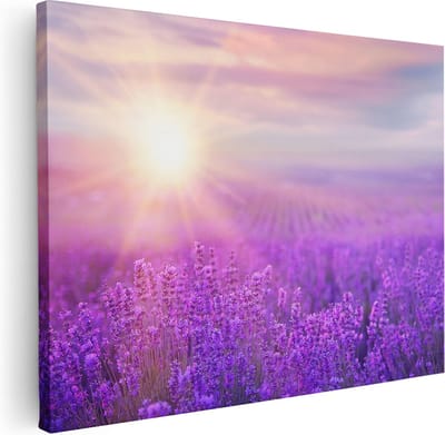 Artaza Canvas Schilderij Lavendel - 40x30 cm - Klein - Wanddecoratie Bloemenveld - Muurdecoratie Natuur - Schilderijen Op Canvas