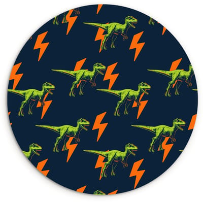 WallCircle® Wandcirkel 120x120 cm - Muurcirkel Bliksemschichten - Oranje - Dinosaurussen - Muurdecoratie woonkamer - Wanddecoratie slaapkamer - Kamer decoratie accessoires - Ronde schilderijen XXL