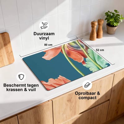 KitchenArt - Blooming Grace – Inductie Beschermer - 71x52 cm - Kookplaat Beschermer - Luxe Afdekplaat Inductieplaat - Anti-slip & Oprolbaar - Beschermmat Inductiekookplaat