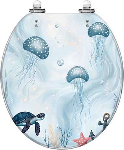 Toiletbril Hars - WC Deksel - Badkamer Vernieuwen - Onderwater Scène Design - 40x46 cm - Blauw