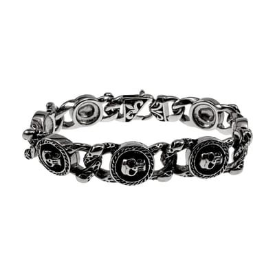 Biker Armband Heren, Brede Schakelarmband met Schedel Details - 316L Roestvrij Staal