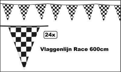 24x Vlaggenlijn Racing 600cm geblokt - Race formule festival thema feest Grandprix Zandvoort Spa