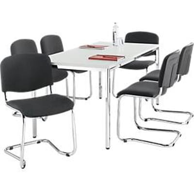 Set van 6 ISO SWING stoelen antraciet en 1 tafel 1600 x 800 mm, lichtgrijs
