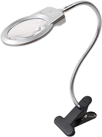 Vergrootglas met Lamp - Vergrootglas op standaard - Lezen en hobby - Flexibele Zwanenhals - 40 cm hoog - Zilver
