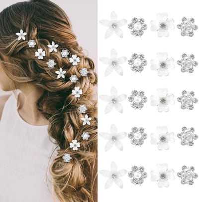 SnelShoppen - 20 Mini Haarspeldjes met Bloemen, Parels en Roodstenen Haaraccessoires voor Vrouwen en Meisjes, Schattige Mini Haarclips voor Dagelijks