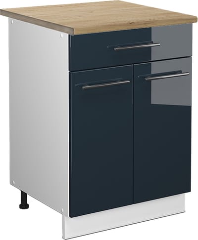 Vicco Fame-Line Keukenkasten – 60 cm met lade, WB Eik Donkerblauw hoogglans