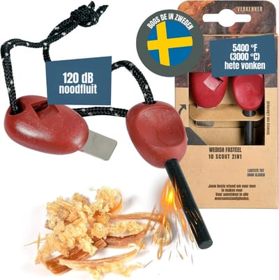Quvo® Fire kit - Firesteel - Vuurmaker - Rood - ‎23 cm x 8 cm x 2 cm