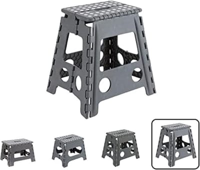 TB-039-G Vouwkruk voor keuken of badkamer, kleine trap, kinderkruk, kruk, opstapkruk voor volwassenen en kinderen (tot 150 kg), 39 cm hoog, grijs