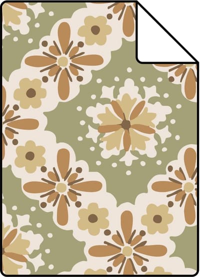Proefstaal ESTAhome behang vintage bloemen groen en terracotta - 26.5 x 21 cm - 131504-S