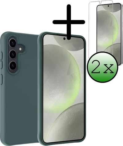 Hoesje Met 2x Screenprotector - Geschikt voor Samsung Galaxy S24 - Sterk & Shockproof - Back Cover - Siliconen Case - Telefoon Hoes - Donkergroen