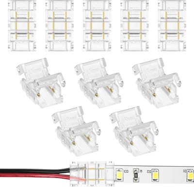 LED Strip Connector 2 pin 8mm - 10 Pieces Led Solder Free Strip Connector - LED Strips Quick Connectors - Transparante Middelste Connectoren - LED Stripe Connector Extensie - Voor 8mm COB RGB Strips