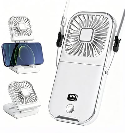 Draagbare ventilator – Verstelbare koelventilator - Mini Ventilator - Handventilator oplaadbaar - Led-display – Draagbare nekventilator – Kleine handventilator met instelbare snelheid – Persoonlijke nekventilator - Wit
