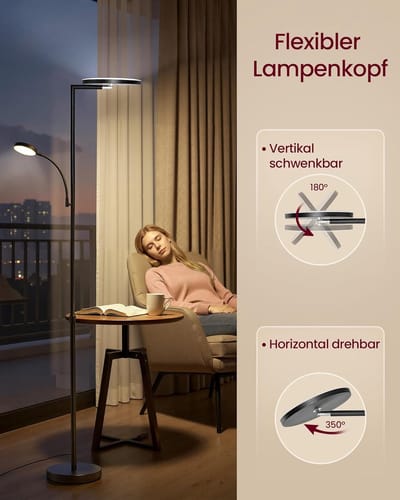VASAGLE Vloerlamp Woonkamer LED Vloerlamp In hoogte verstelbare vloerlamp 42 W Draaibare lampkop Slaapkamer Kantoor Leeslamp Timerknoppen en afstandsbediening Matzwart LFL028BD02