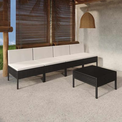 vidaXL - 5-delige - Loungeset - met - kussens - poly - rattan - zwart