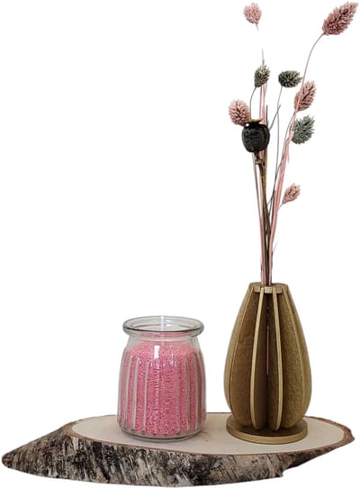 Houten Vaasje met Droogbloemen & Glaasje met (Roze) Kaarsenzand - Woondecoratie - Sfeer - Pearlsand - Cadeautip
