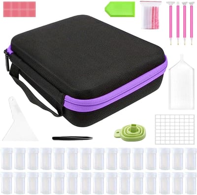 Strassteentjes Organizer - Knutselcontainer Sieraden - Ambachtelijke Opslag - 30 Schuimrubberen Vakken - 25.4x18x8.2 cm - Paars