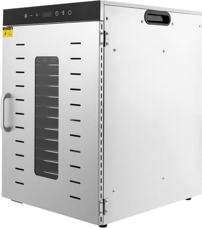 Voedseldehydrator met regelbare temperatuur 30-90 °C, ideaal voor het drogen van fruit, groenten en kruiden met 16 roestvrijstalen droogplateaus