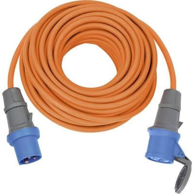Brennenstuhl Camping Verlengsnoer 25m (CEE Kabel in oranje H07RN-F 3G2,5 met CEE-stekker en koppeling met afdichtflap, voor permanent gebruik buitenshuis IP44, Made in Germany)