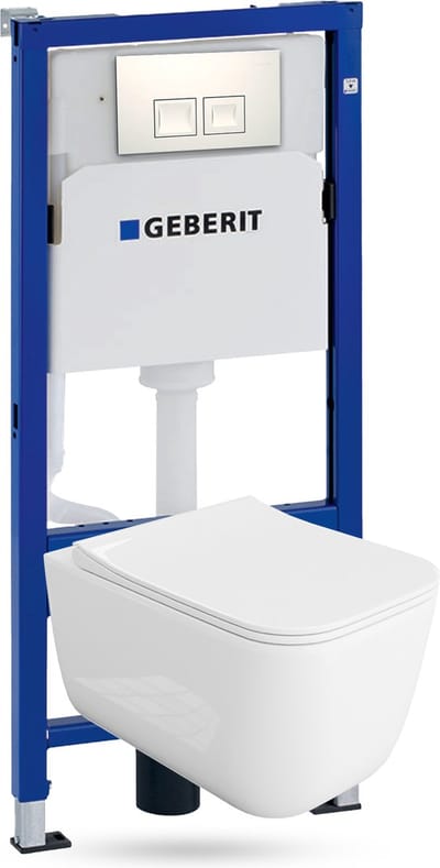GEBERIT BASIC SHAK - Inbouwreservoir WC - Witte Delta 25 drukplaat - Rimless wandcloset Wit Hoogglans - Toiletset