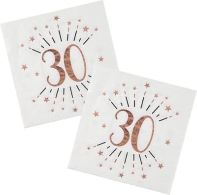 Verjaardag feest servetten leeftijd - 20x - 30 jaar - rose goud - 33 x 33 cm