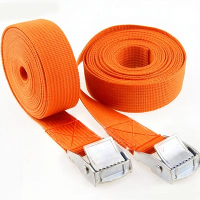 Set van twee spanbanden, 25 mm x 2,5 m, met gespen, geschikt voor vrachtwagens, motorfietsen en aanverwante ladingen, Oranje.