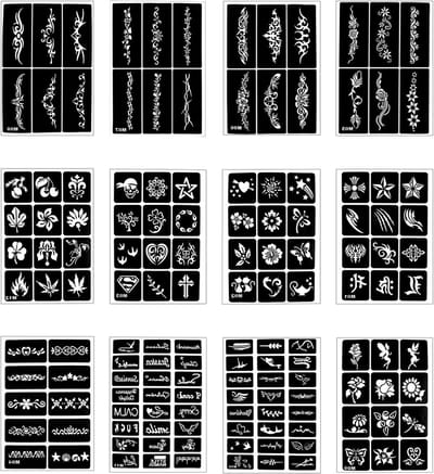Tattoo Sjabloon Set - Huid Kunst - Creatieve Decoratie - 142 Ontwerpen - 12 Stuks - Multicolor