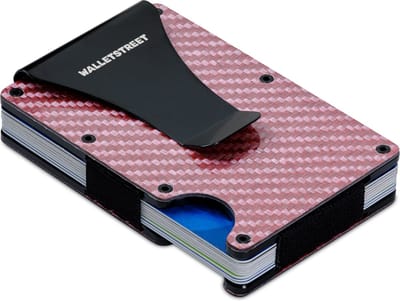 Walletstreet Premium Carbon Fiber Pasjeshouder\Creditcardhouder - minimaal 15 pasjes inclusief Geld Clip voor al uw Biljetten-RFID Anti Skim Technologie-Roze