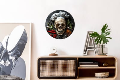 WallCircle - Wandcirkel - Muurcirkel - Skelet - Kruiden - Eten - Schedel - Kok - Aluminium - Dibond - 30x30 cm - Binnen en Buiten