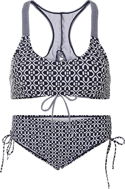 Dames bikini met sluiting een strik detail - Donkerblauw bloemen - XS