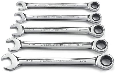 5-delige Ringsteek-/Steeksleutelset met Ratelmechanisme (SAE/Inch)