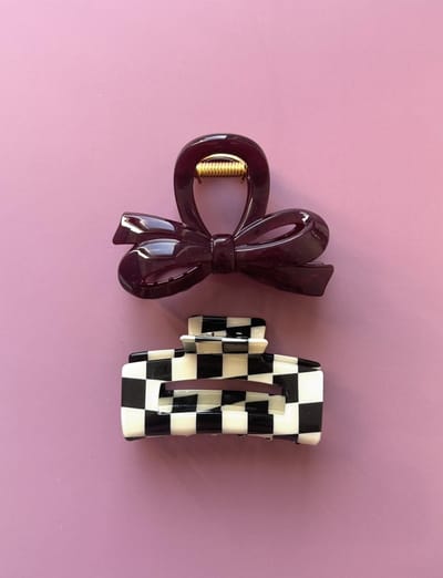 Haarklip - 2 stuks - geblokte haarclip - burgundy haarlclip - zwarte haarclip - haarklem - haarklemmen - haarband - Haarbanden - haarband dames -