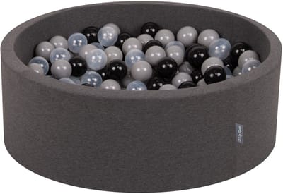 KiddyMoon ballenbad 90x30cm met 200 ballen ∅ 7cm ballenbad met kleurrijke ballen - voor baby's kinderen rond - donkergrijs: zwart grijs transparant