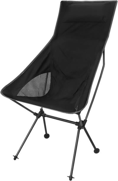Opvouwbare Lichtgewicht Campingstoel met Hoge Rugleuning - Ideaal voor Buitenactiviteiten, Strand en Reizen met Compacte Draagtas (Zwart)