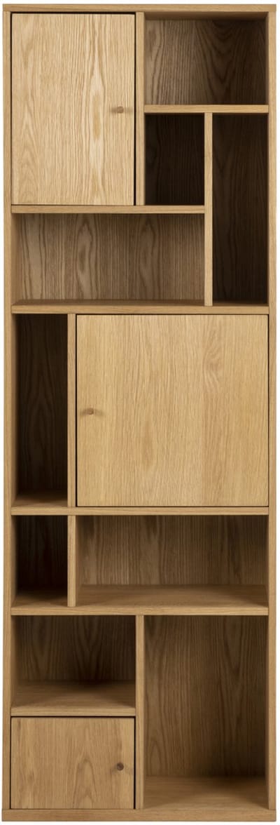 Boekenkast Naturel Hout - 3-Deuren - 60,5x30x180cm - Huub - Giga Living