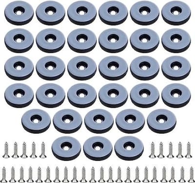 32 vloerwielen met een diameter van 22 mm, gemaakt van Teflon, bevestigd met schroeven en voorzien van 32 roestvrijstalen schroeven. Inclusief beschermers voor stoelpoten en een set meubelwielen. Beschermt effectief uw meubels, stoelen en vloeren.
