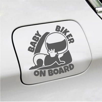 Bumpersticker - Baby Biker On Board - 12 X 12 - Antraciet