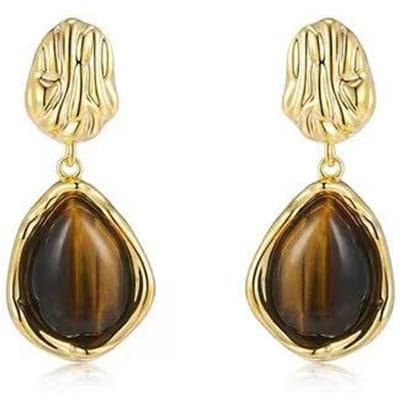 Imitatie Amberbruine Waterdruppel Hangende Oorbellen voor Vrouwen Vintage Oneffen Metalen Geometrie Ovalen Druppeloorbellen Feestjuwelen beige