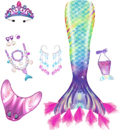 Zeemeerminstaart Zwemset Meisjes - Zeemeermin Bikini Set - Zeemeerminstaart Met Zeemeerminvin - Verkleedset Met Sieraden - Maat 110