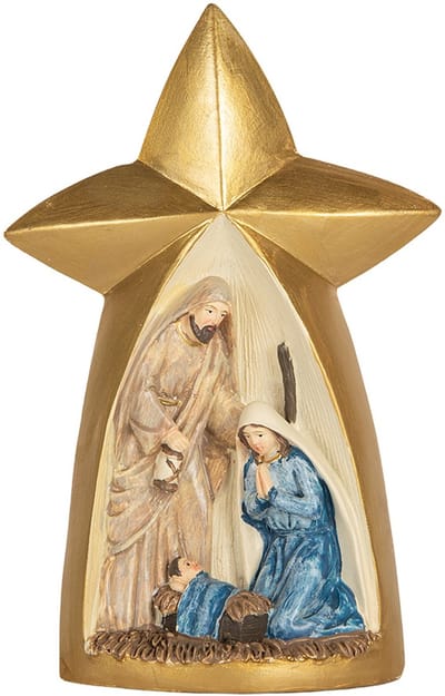 Clayre & Eef Kerstdecoratie Beeld Kerstgroep 14x6x21 cm Goudkleurig Kunststof