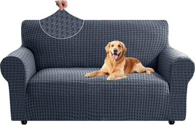 Stretch Sofa Hoes voor 2-zitsbank, Elastische Meubelhoes voor Woonkamer, Antislip en Krasbestendig, Donkergrijs