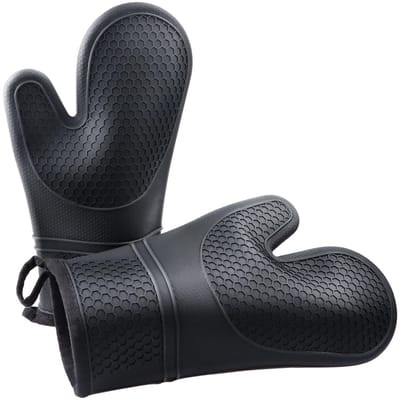 Dailygoods - Ovenhandschoenen, hittebestendig tot 300 °C, set van 2 pannenlappen met siliconen coating, perfect voor de keuken, voor grillen, koken, bakken en BBQ kookset bakken