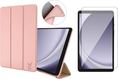 Hoes en Screenprotector geschikt voor Samsung Galaxy Tab A9 / Tab A11 – Smart Cover met Tri-Fold Stand – Schokbestendig – Auto Wake/Sleep – TPU Backcase – Rose