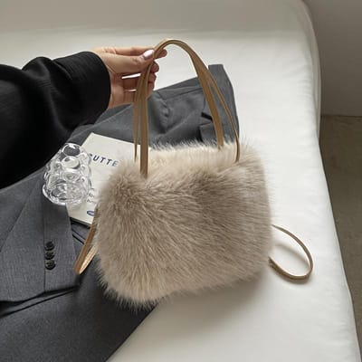 Sac à main d'hiver ultra-doux en fausse fourrure, chaud, avec bandoulière amovible, couleur unie, sac à main polyvalent pour un usage quotidien, pochette