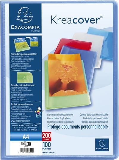 Exacompta 20x Kreacover Chromaline Personaliseerbare showalbums PP met vaste rug - halfharde omslag - 20 tassen - 40 zichten - A4 - Blauw - 5722E