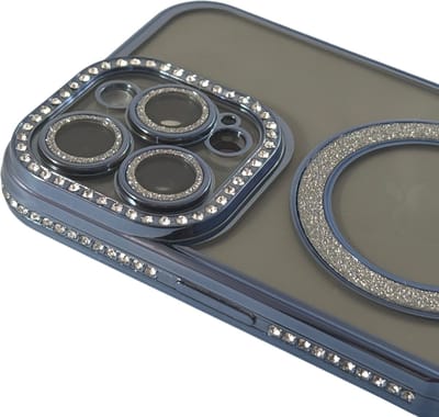 HEM Hoesje Geschikt voor iPhone 16 Pro Max Hoesje - Geschikt voor MagSafe - Shockproof Backcover - Blauw-Paars Glitter Transparant hoesje