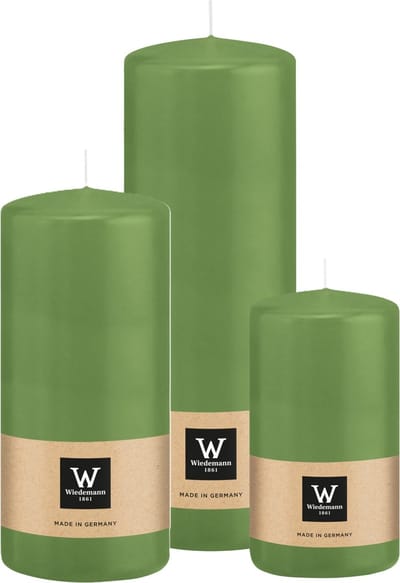 Wiedemann Cilinderkaarsen/stompkaarsen - set van 3 - lichtgroen - 6x12/7x15/7x20 cm