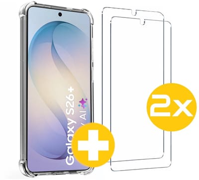 Hoesje en Screenprotector Combi Geschikt Voor Samsung S26+ (S26 PLUS) - Anti Shock Hoesje + 2x Screenprotector