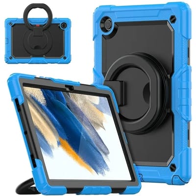Hoesje voor Samsung Galaxy Tab A8 10.5 Draaibare standaard Blauw Samsung Tablet-hoesje, gepantserd tablethoesje, beschermhoes voor kindertablets met handvat 360 graden Galaxy Tab-accessoires,