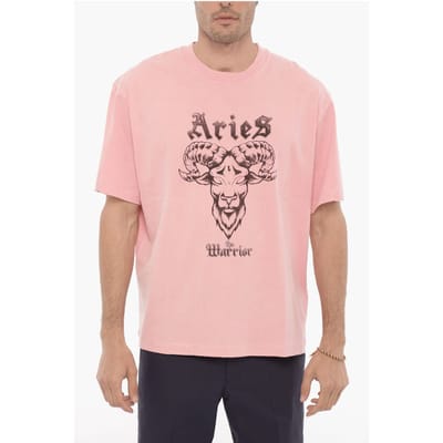 Bedrukt ARIES THE WARRIOR T-shirt met ronde hals in roze